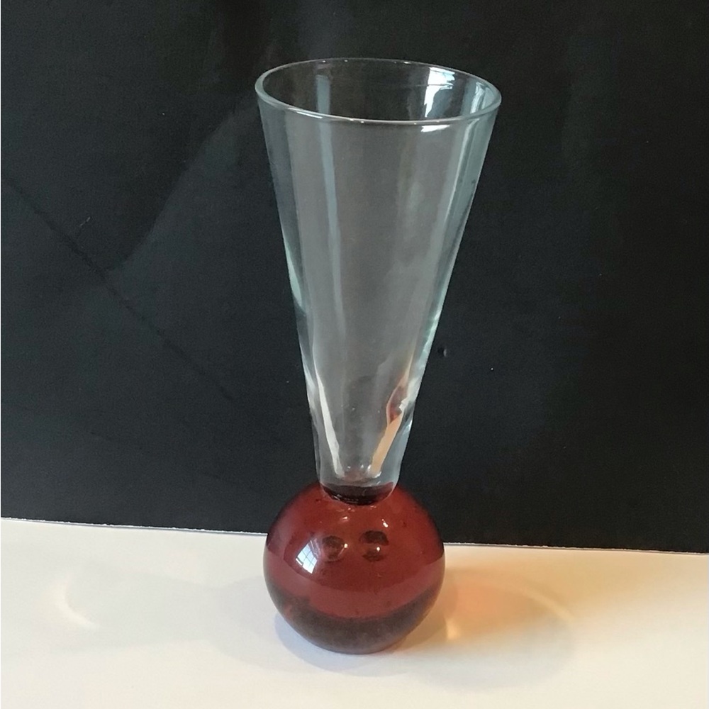 Vintage Ruby Red Ball Cordial Liquer Shot Glass 4 1/2”
